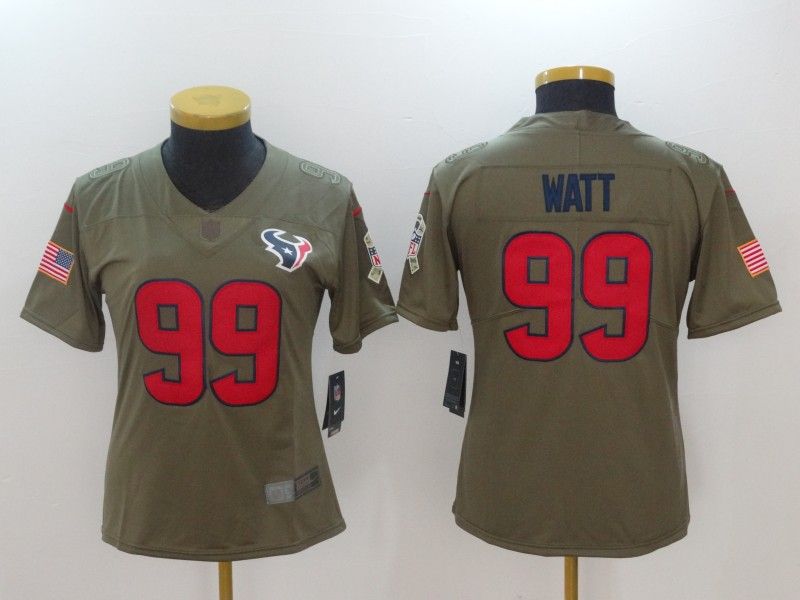 Houston Texans WATT #99 Olive Salute To Service Women NFL Jersey