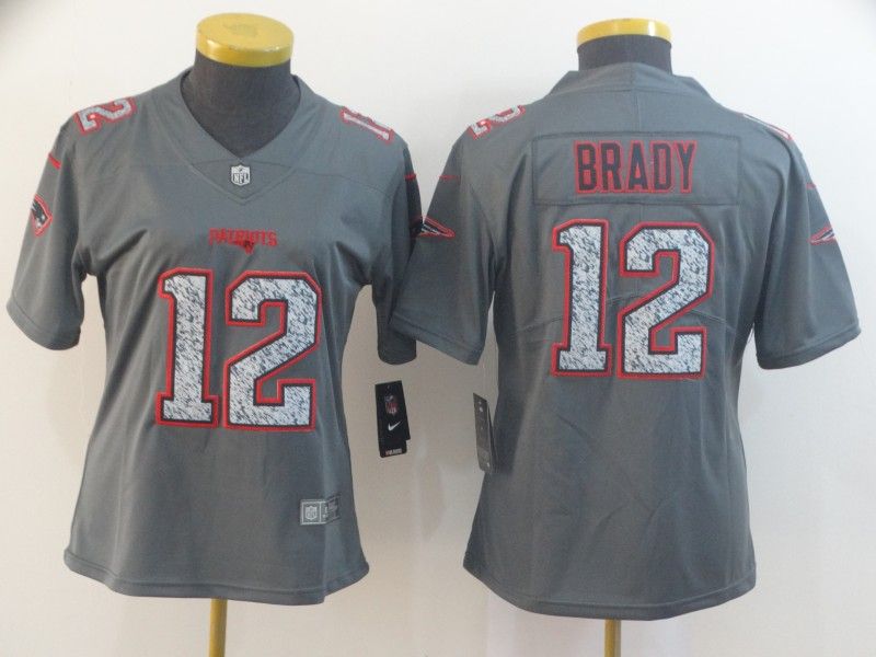 New England Patriots BRADY #12 Grey Fashion Women NFL Jersey