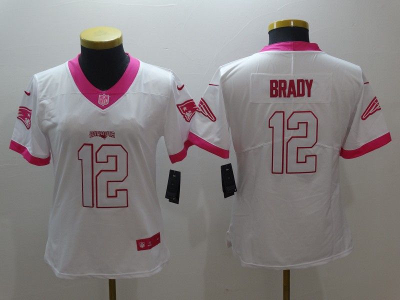 New England Patriots BRADY #12 White Fashion Women NFL Jersey
