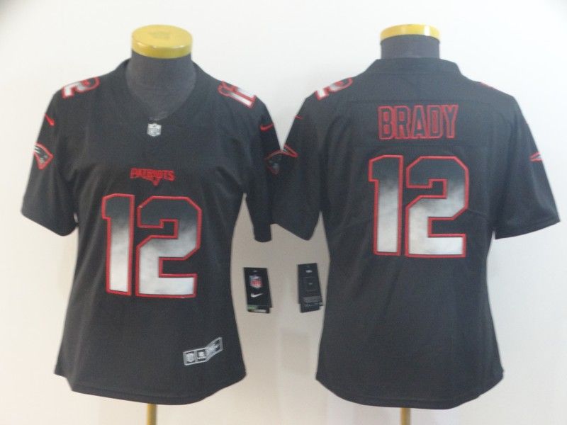 New England Patriots BRADY #12 Black Smoke Fashion Women NFL Jersey