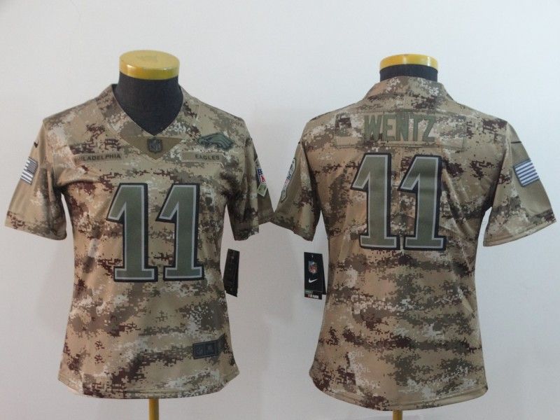 Philadelphia Eagles WENTZ #11 Olive Salute To Service Women NFL Jersey 02