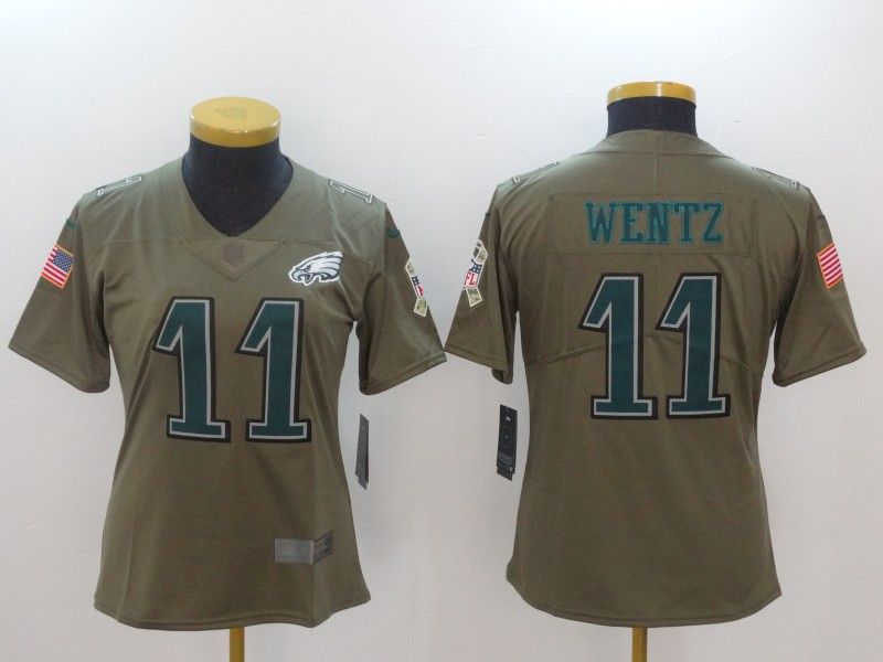 Philadelphia Eagles WENTZ #11 Olive Salute To Service Women NFL Jersey 03