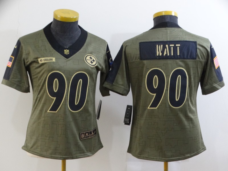 Pittsburgh Steelers WATT #90 Olive Salute To Service Women NFL Jersey 02