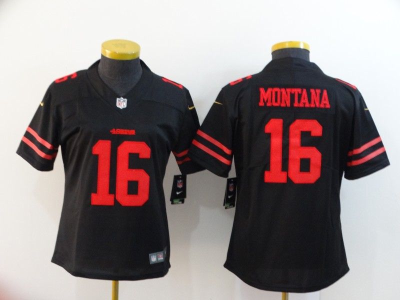 San Francisco 49ers MONTANA #16 Black Women NFL Jersey