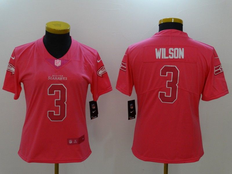 Seattle Seahawks WILSON #3 Pink Fashion Women NFL Jersey