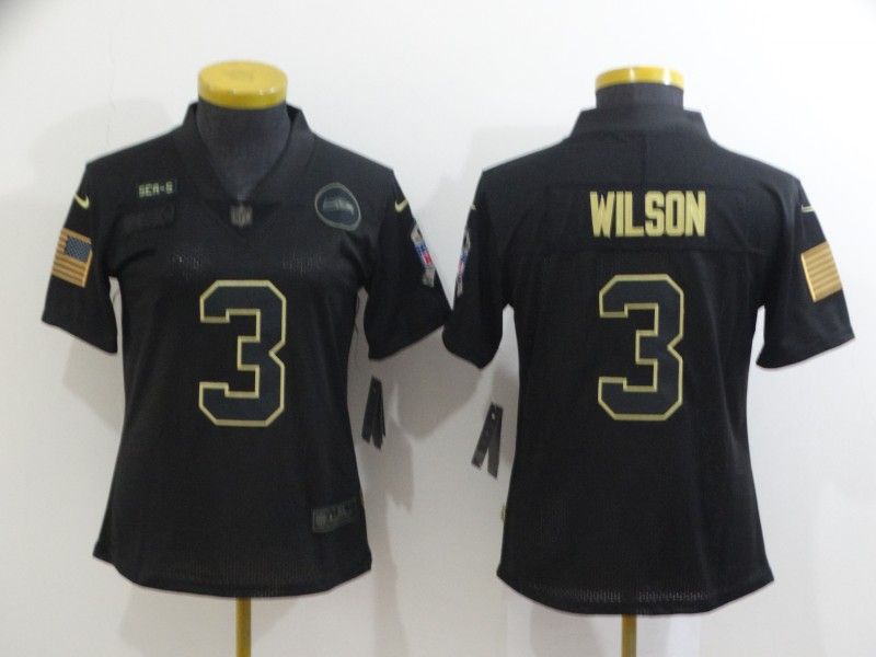 Seattle Seahawks WILSON #3 Black Gold Salute To Service Women NFL Jersey