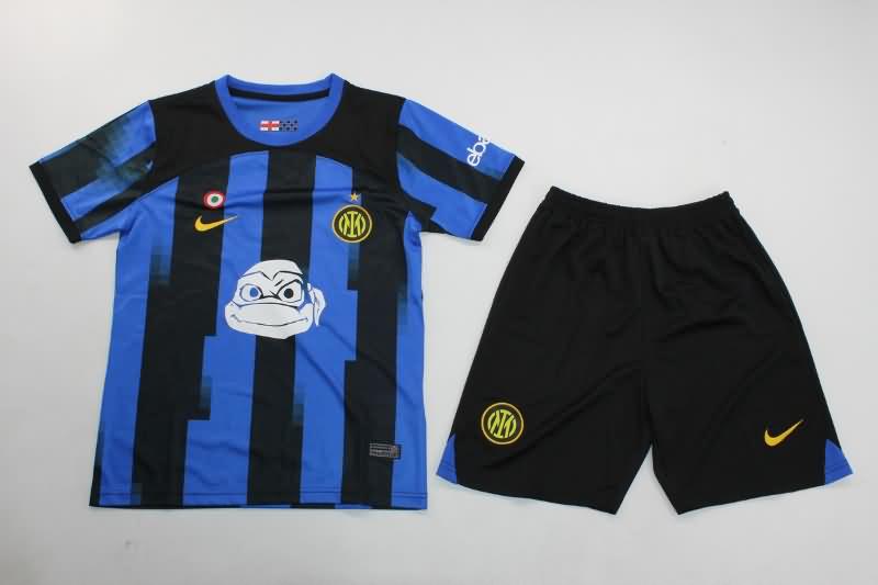 Inter Milan 23/24 Kids Home Soccer Jersey And Shorts Sponsor 02