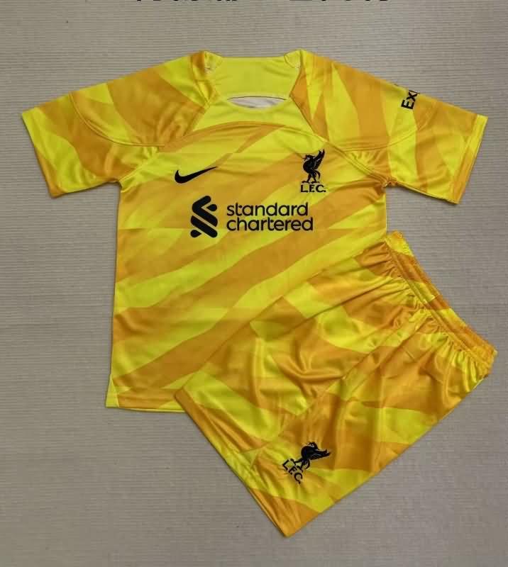 Liverpool 23/24 Kids Goalkeeper Yellow Soccer Jersey And Shorts