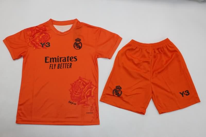 Real Madrid 23/24 Kids Fourth Orange Soccer Jersey And Shorts