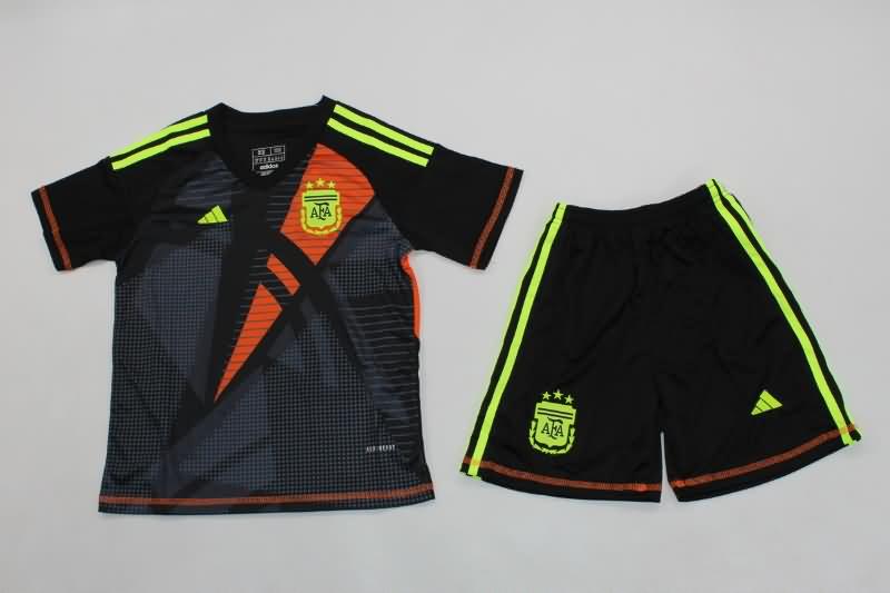 Argentina 2024 Kids Copa America Goalkeeper Black Soccer Jersey And Shorts
