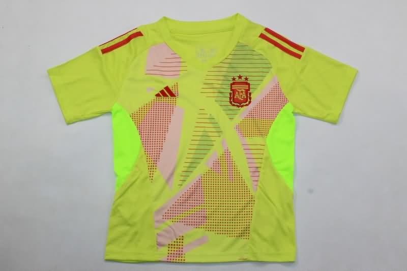 Argentina 2024 Kids Copa America Goalkeeper Yellow Soccer Jersey And Shorts