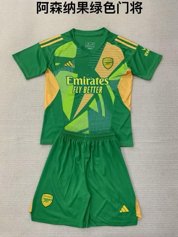 Arsenal 24/25 Kids Goalkeeper Green Soccer Jersey And Shorts