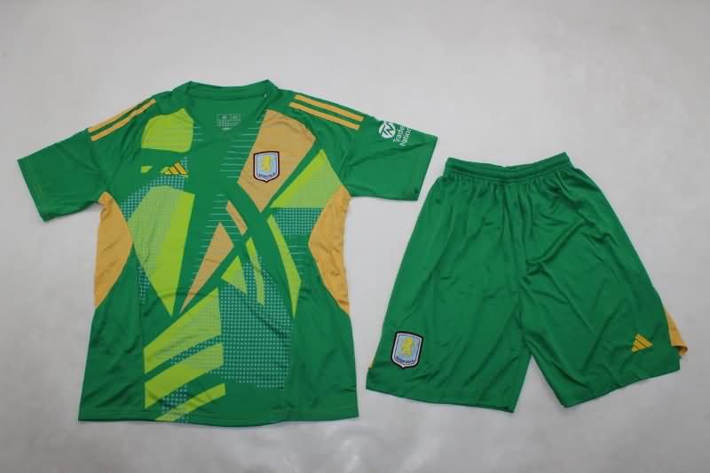 Aston Villa 24/25 Kids Goalkeeper Green Soccer Jersey And Shorts