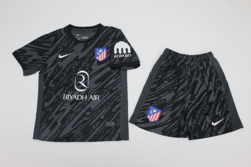 Atletico Madrid 24/25 Kids Goalkeeper Black Soccer Jersey And Shorts