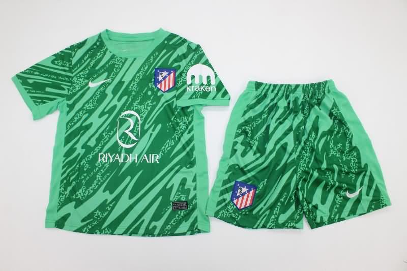 Atletico Madrid 24/25 Kids Goalkeeper Green Soccer Jersey And Shorts