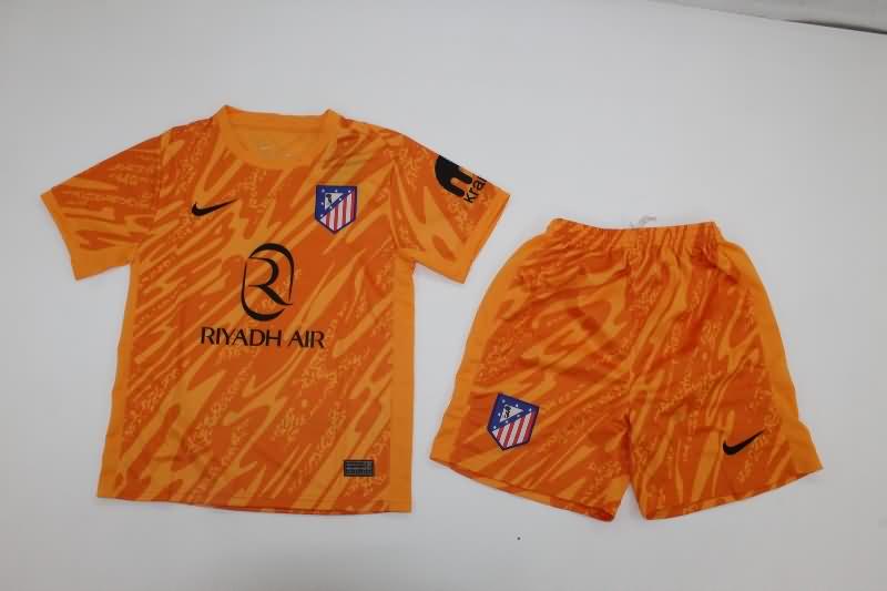 Atletico Madrid 24/25 Kids Goalkeeper Orange Soccer Jersey And Shorts