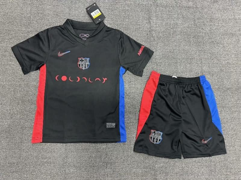 Barcelona 24/25 Kids Away Soccer Jersey And Shorts Sponsor 02