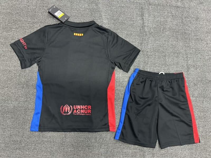 Barcelona 24/25 Kids Away Soccer Jersey And Shorts Sponsor 02