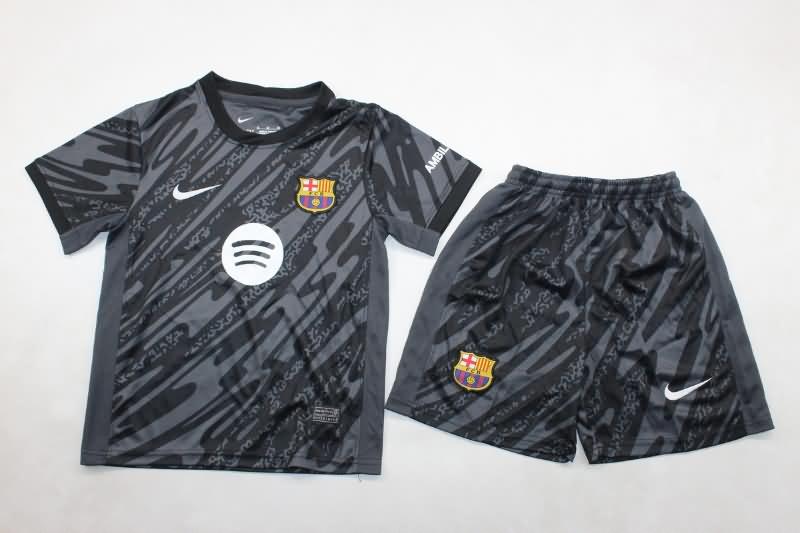 Barcelona 24/25 Kids Goalkeeper Black Soccer Jersey And Shorts