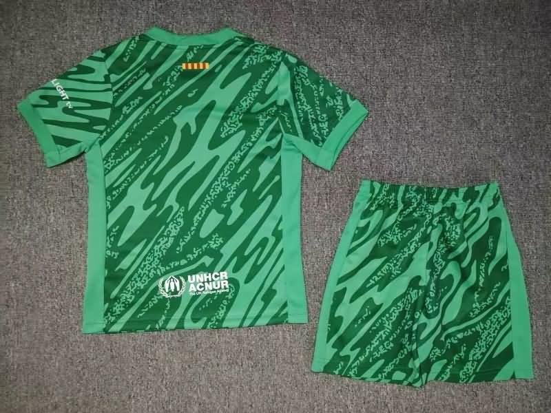 Barcelona 24/25 Kids Goalkeeper Green Soccer Jersey And Shorts