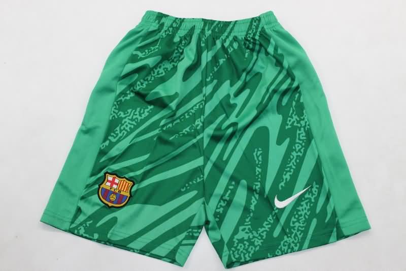 Barcelona 24/25 Kids Goalkeeper Green Soccer Jersey And Shorts Sponsor