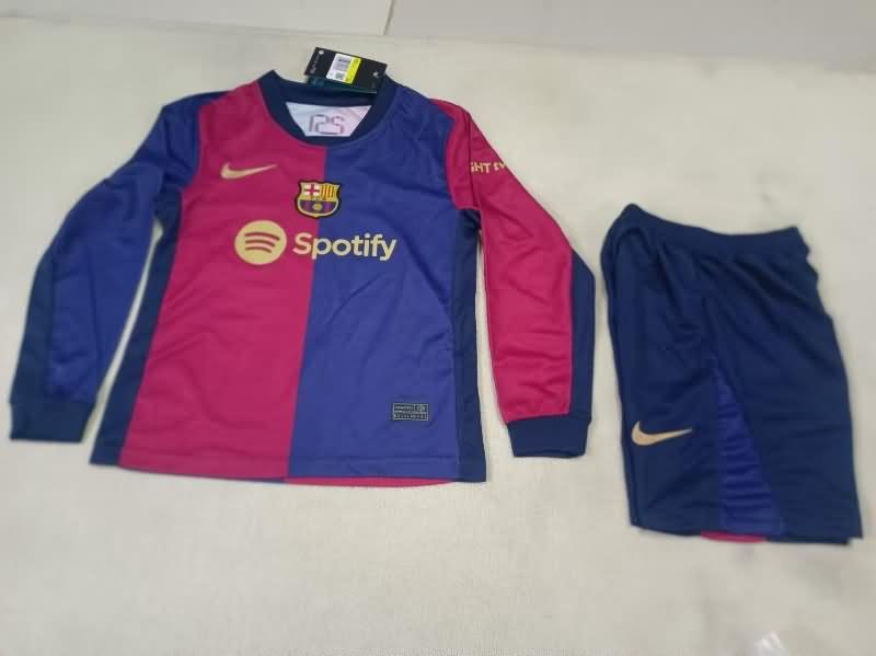 Barcelona 24/25 Kids Home Long Sleeve Soccer Jersey And Shorts