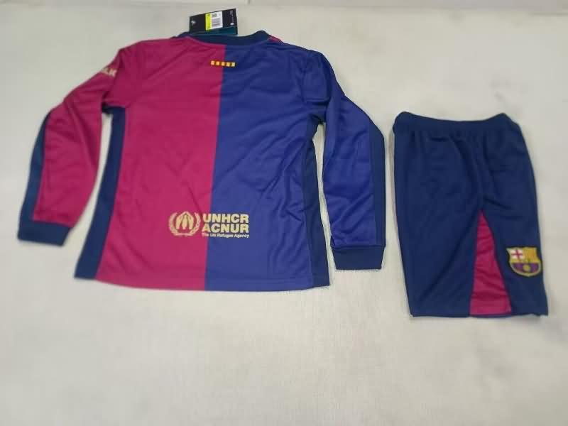 Barcelona 24/25 Kids Home Long Sleeve Soccer Jersey And Shorts