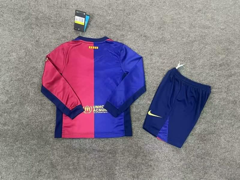 Barcelona 24/25 Kids Home Long Sleeve Soccer Jersey And Shorts Sponsor