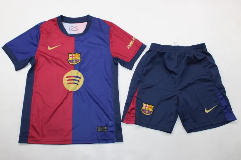 Barcelona 24/25 Kids Home Soccer Jersey And Shorts Sponsor