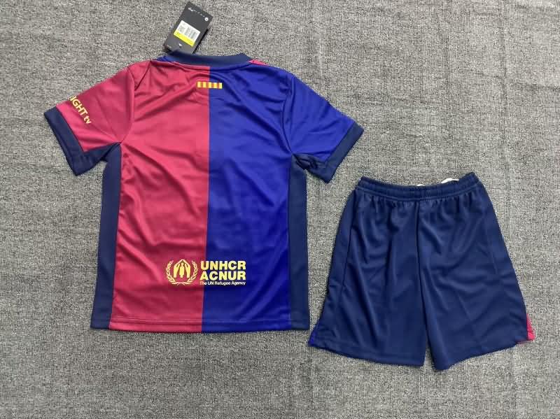 Barcelona 24/25 Kids Home Soccer Jersey And Shorts Sponsor 02