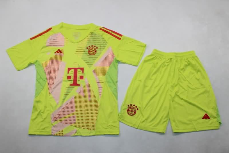 Bayern Munich 24/25 Kids Goalkeeper Green Soccer Jersey And Shorts