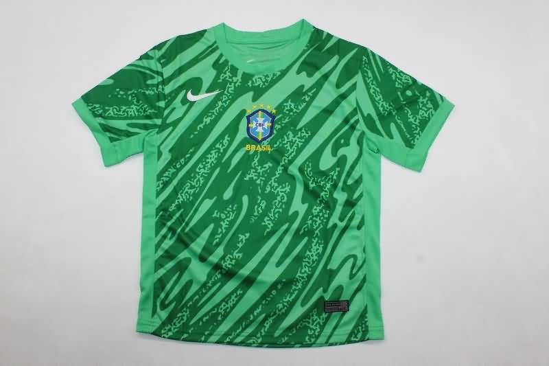 Brazil 2024 Kids Copa America Goalkeeper Green Soccer Jersey And Shorts