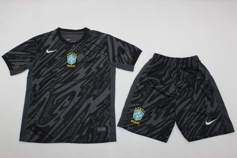 Brazil 2024 Kids Copa America Goalkeeper Grey Soccer Jersey And Shorts