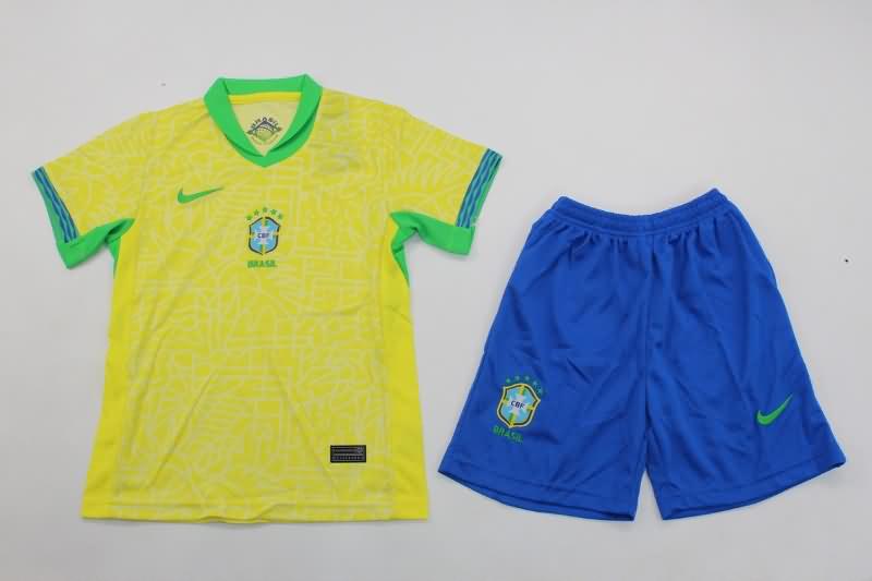 Brazil 2024 Kids Copa America Home Soccer Jersey And Shorts