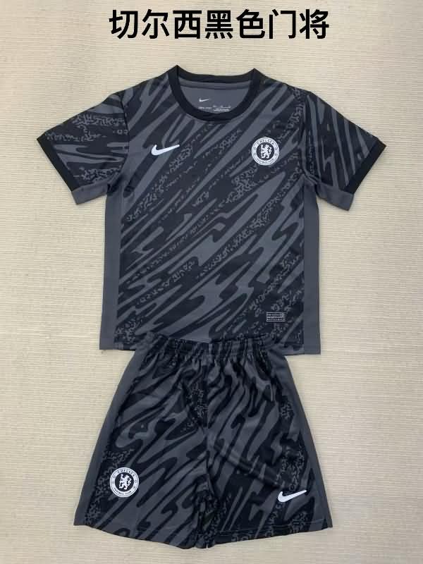 Chelsea 24/25 Kids Goalkeeper Black Soccer Jersey And Shorts