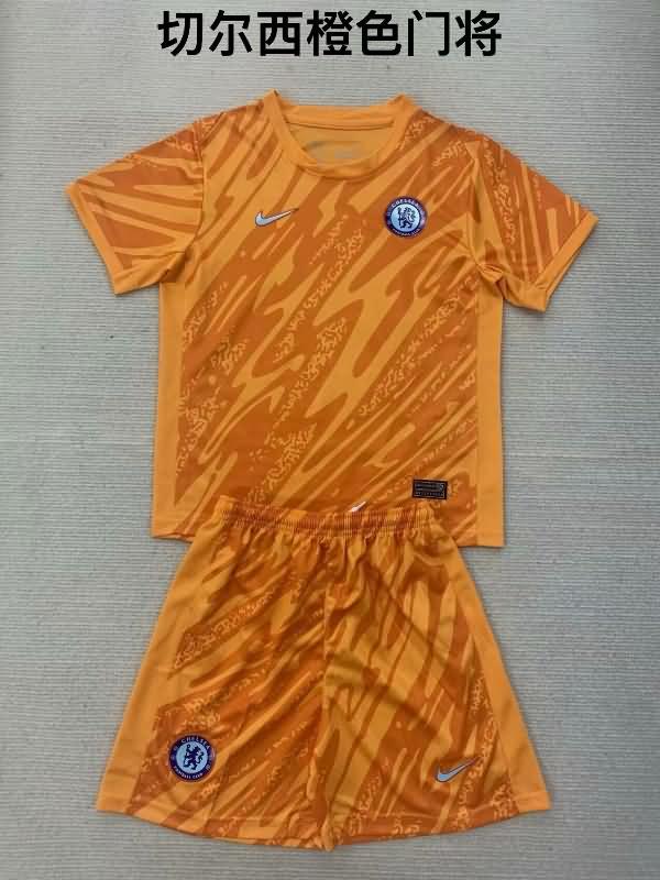 Chelsea 24/25 Kids Goalkeeper Orange Soccer Jersey And Shorts