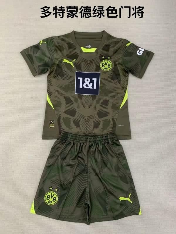Dortmund 24/25 Kids Goalkeeper Green Soccer Jersey And Shorts