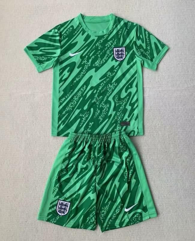 England 2024 Kids Goalkeeper Green Soccer Jersey And Shorts