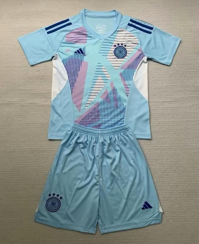 Germany 2024 Kids Goalkeeper Blue Soccer Jersey And Shorts
