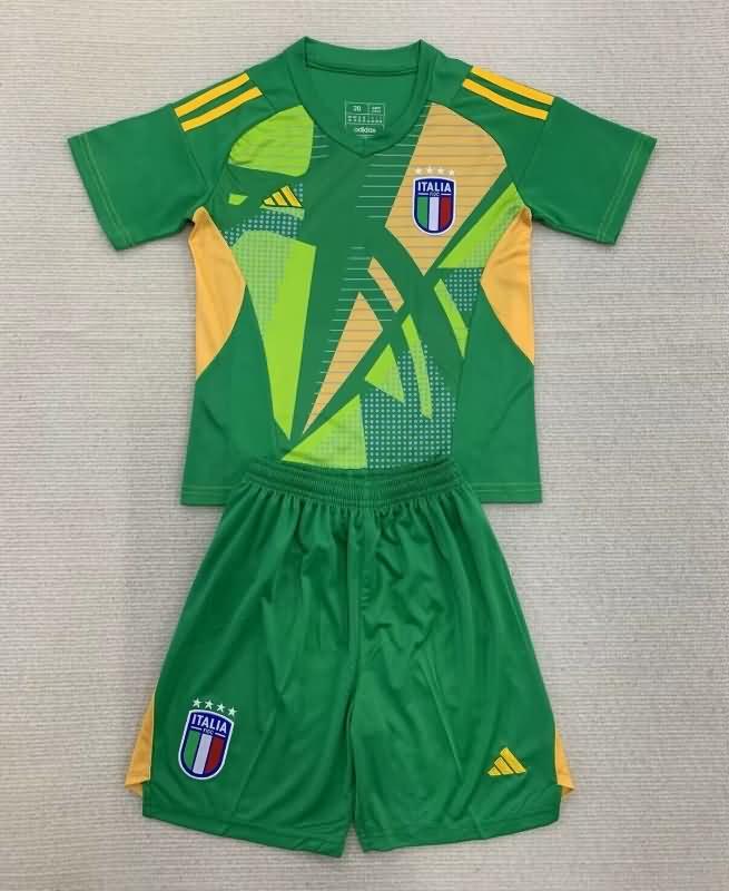 Italy 2024 Kids Goalkeeper Green Soccer Jersey And Shorts