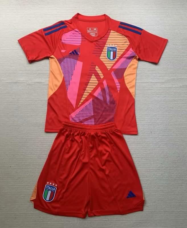 Italy 2024 Kids Goalkeeper Red Soccer Jersey And Shorts