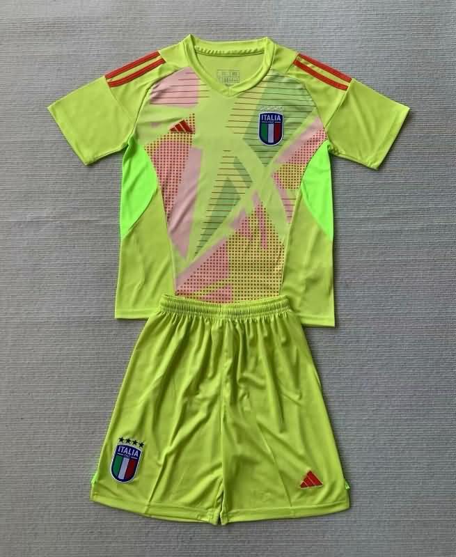 Italy 2024 Kids Goalkeeper Yellow Soccer Jersey And Shorts