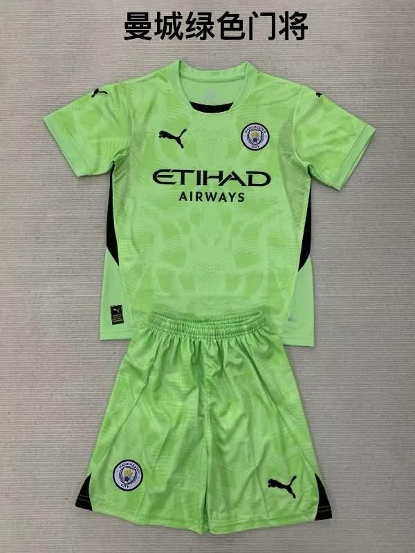 Manchester City 24/25 Kids Goalkeeper Green Soccer Jersey And Shorts