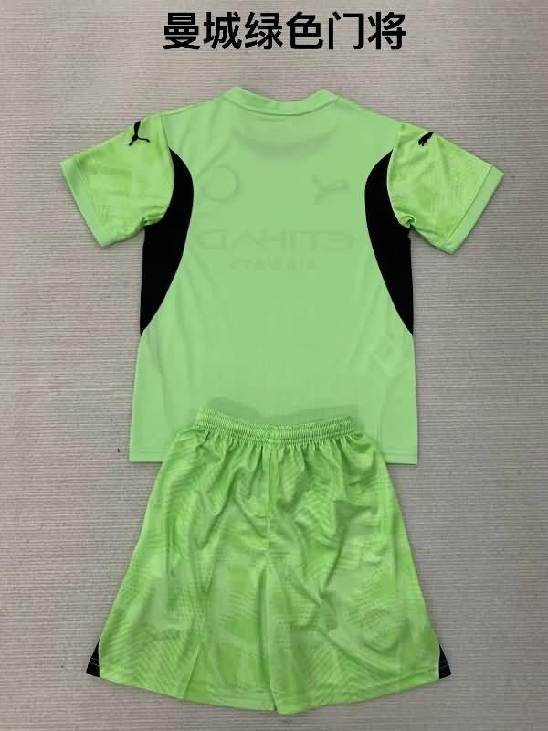 Manchester City 24/25 Kids Goalkeeper Green Soccer Jersey And Shorts