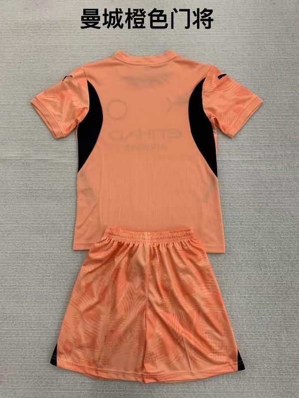 Manchester City 24/25 Kids Goalkeeper Orange Soccer Jersey And Shorts