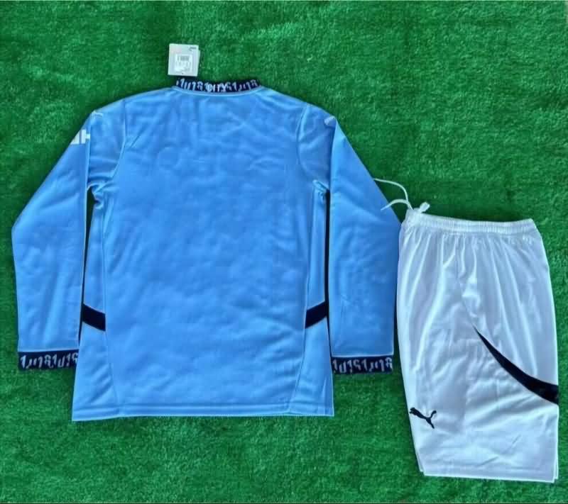 Manchester City 24/25 Kids Home Long Sleeve Soccer Jersey And Shorts