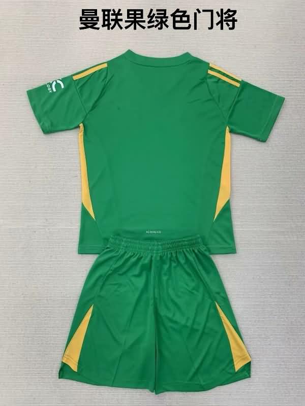 Manchester United 24/25 Kids Goalkeeper Green Soccer Jersey And Shorts