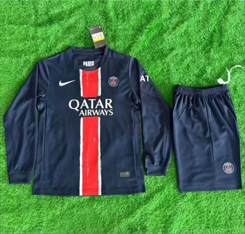 Paris St Germain 24/25 Kids Home Long Sleeve Soccer Jersey And Shorts