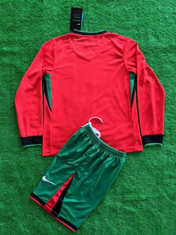 Portugal 2024 Kids Home Long Sleeve Soccer Jersey And Shorts