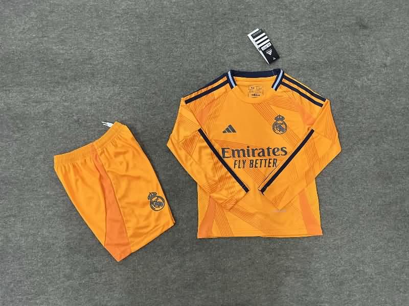 Real Madrid 24/25 Kids Away Long Sleeve Soccer Jersey And Shorts